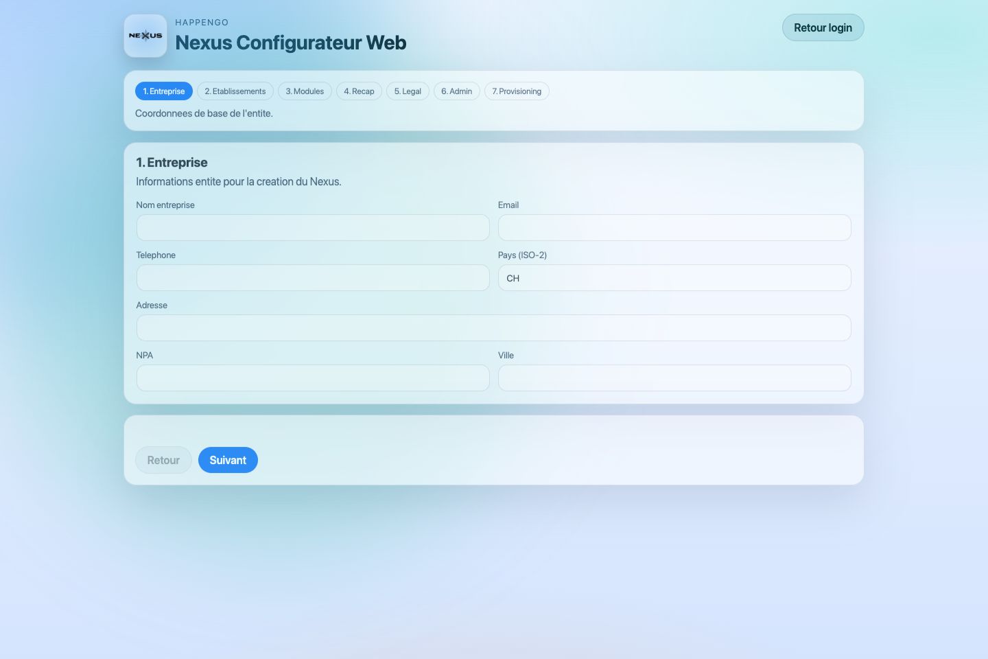 Capture réelle du configurateur web HappenGo Nexus